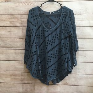 Free People Navy Eyelet Blouse